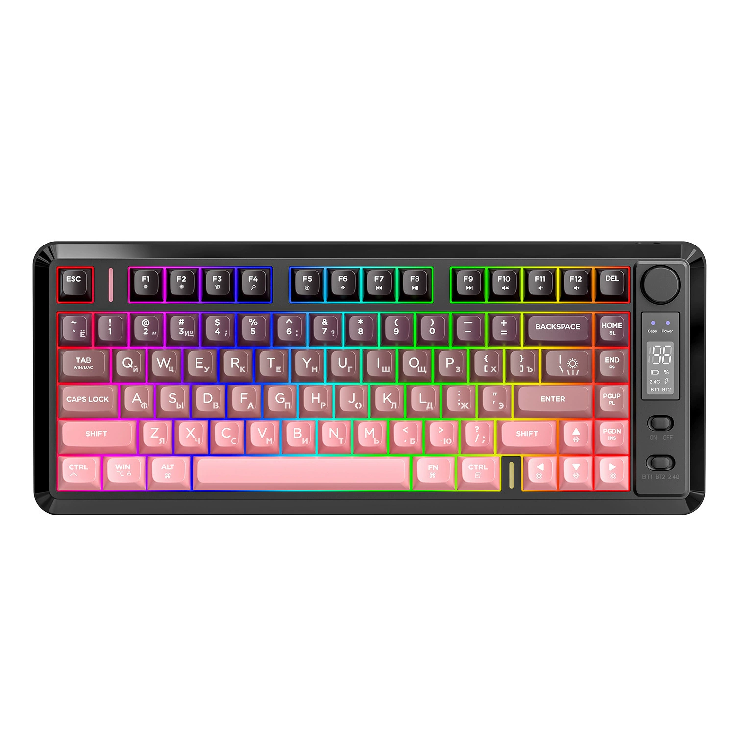 Беспроводная клавиатура Free Wolf M75 для русского языка, двойной режим Bluetooth, PBT градиентные цветовые крышки с цифровым дисплеем, офисная русская клавиатура