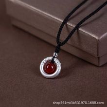 足银99红玛瑙相思红豆祥云纯银编织项链平安扣转运珠吊坠爆款批发