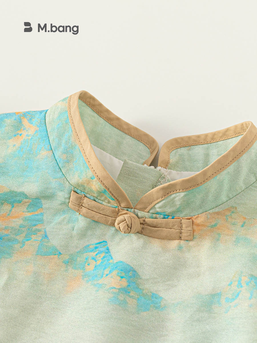 Youbao ropa para niños estilo antiguo Hanfu nuevo vestido chino para niños manga voladora pequeña cuello alto cheongsam vestido estampado de estilo nacional image 4