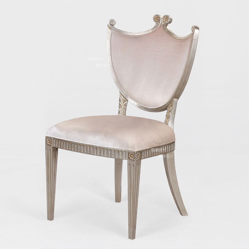 French-style vintage solid wood dining chair, English neoclassical living room meeting chair, carved and painted book chair furniture set.