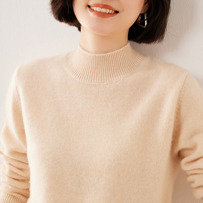 Half-turtleneck cashmere sweater women's pullover loose sweater autumn and winter cashmere knitted base shirt thickened plus size inside wholesale