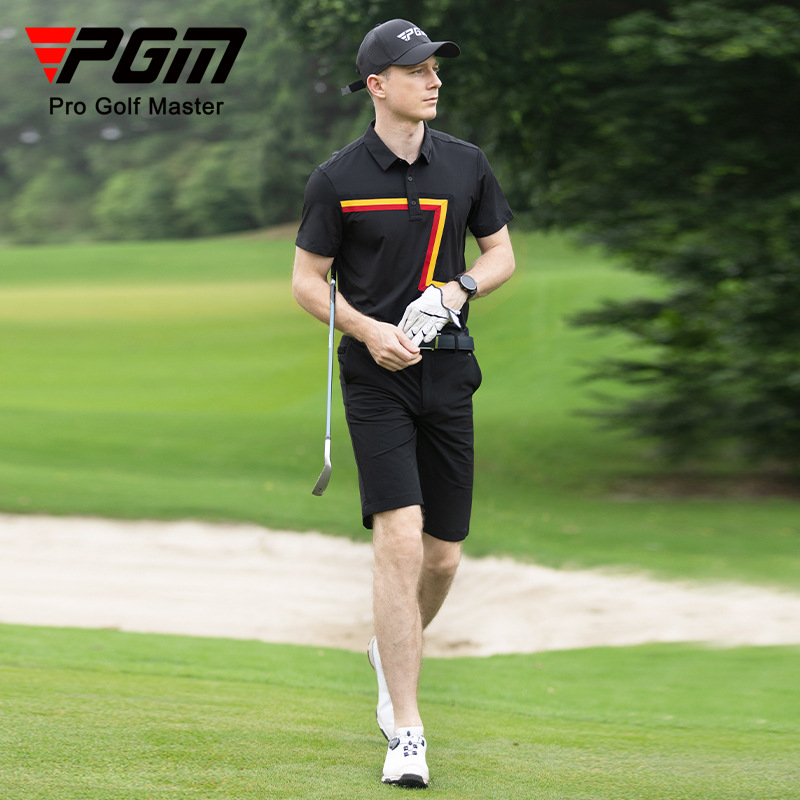 Áo thun nam polo ngắn tay PGM phối màu tương phản mùa hè — KUZ158-Quần kaki, KUZ158-Quần màu xanh hải quân, YF579-Áo màu đen, KUZ158-Quần Trắng