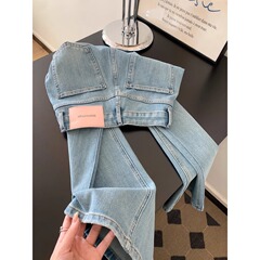 夏のハイウエストの新型女性の狭い版のストレートジーンズの薄いタイプのゆったりしているファッションはやせています。