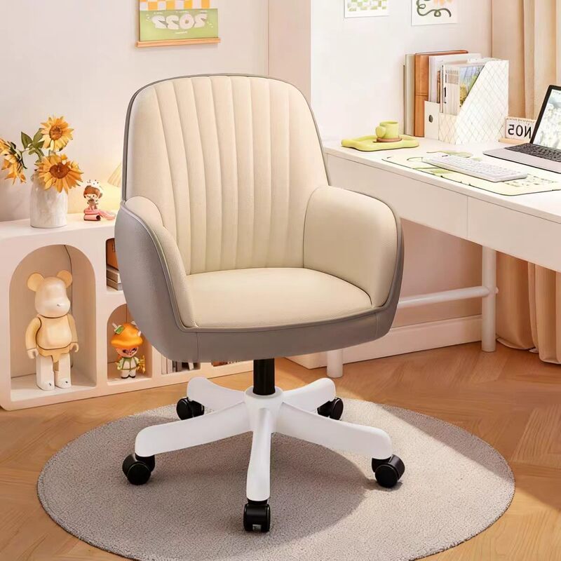 Comfortable computer chair for home use, suitable for girls' bedrooms, with a rotating and height-adjustable design, ideal as a makeup chair or study chair for students' rooms, featuring a backrest