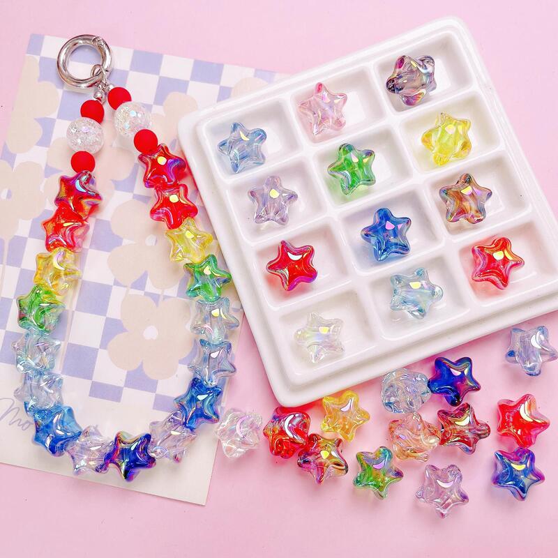High goods uv color-plated transparent five-pointed star straight hole loose beads DIY mobile phone chain key chain bag hanging material jewelry accessories