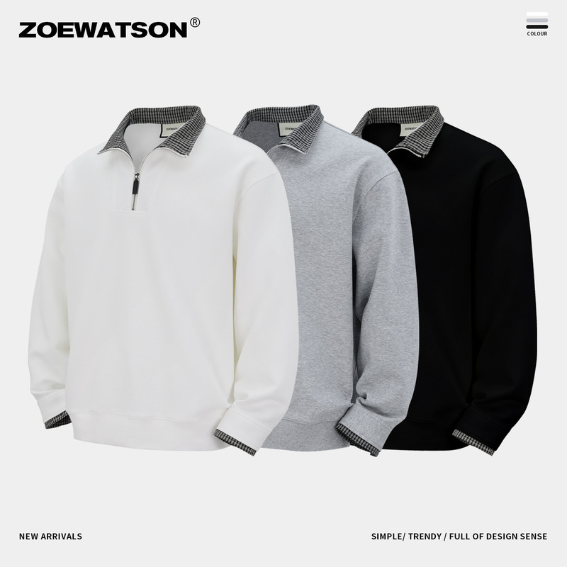 High-End Sweatshirt Men's Heavyweight 380g Liquid Air Cotton Fake Two-Piece Two-Wear Old Money Style Sweatshirt Jacket Men's Wholesale