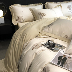 夏季60支天絲歐式輕奢風床上四件套床品冰絲被套裸睡涼感床單人三