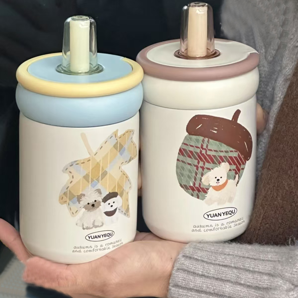 新款吸管大容量女生高颜值便携保温杯可爱水杯杯子简约