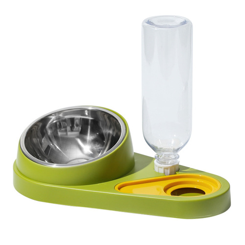 Dog Bowl Cat Bowl Dual Bowl Anti-Tipper Stainless Steel Automatic Drinking Pet Feeding Bowl Dog Pan Cat Pan Feeding Pan