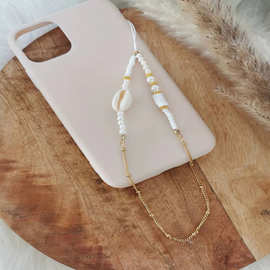 亚马逊爆款时尚贝壳手机链拼接珠链链条热销包包挂件钥匙扣配饰