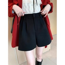 毛呢短裤女秋季2025新款高腰宽松显瘦外穿a字阔腿黑色百搭靴裤子