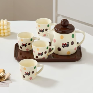 陶瓷茶具套装卡通猫咪花茶壶可爱耐热带过滤冷水壶iNS水杯泡茶壶