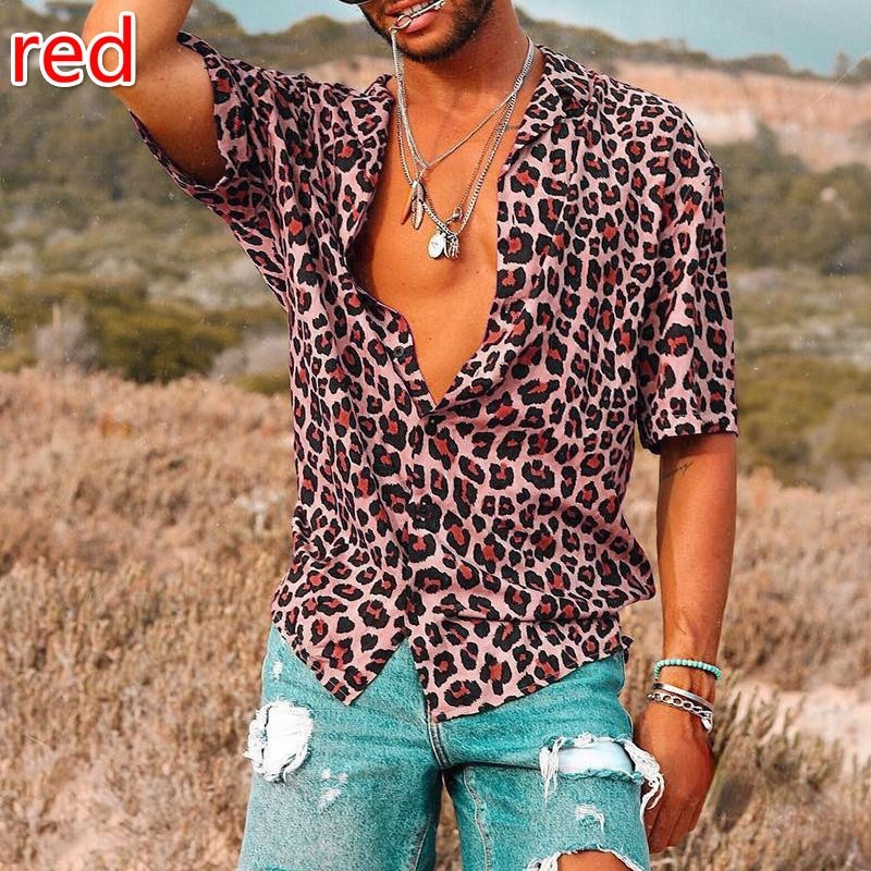 Camisa de manga corta con estampado de leopardo de moda para hombres de estilo europeo y americano 2023 Verano nueva camisa casual Top moda de comercio exterior transfronterizo