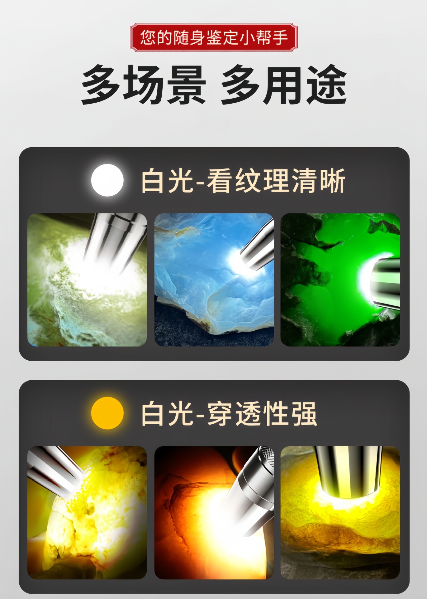 Jade Identification Flashlight Special Strong Light Identification Jewelry Viewing Jade Money Detection Tobacco and Alcohol 365Nm Purple Light