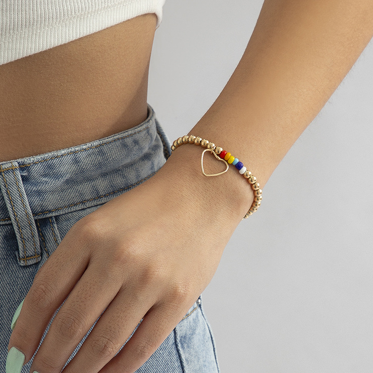 Simple Style Heart Shape Alloy Plastic Beaded Bracelets