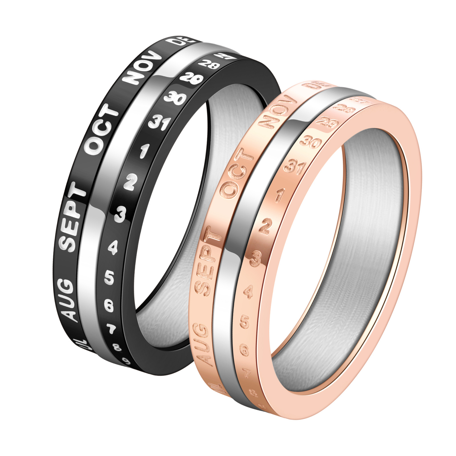 Basic Modern Style Classic Style Number Titanium Steel Plating Rose Gold Plated Unisex Anxiety Ring display picture 2