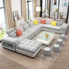 猫スクラッチレザーソファコンビネーション、モダンでシンプル、取り外し可能で洗える、大型リビングルームテクノロジー布ラテックスソファコンプリートセット