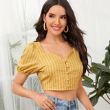 Весенний летний сексуальный фонарь, короткая рубашка, городской стиль, облегающий крой, V-образный вырез