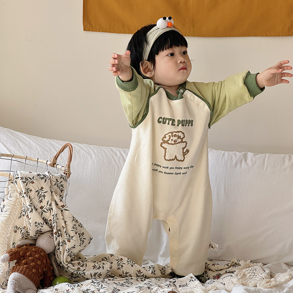 Primavera nuevo estilo bebé mono recién nacido dibujos animados casual cuello redondo mameluco de manga larga ropa de casa ropa de escalada