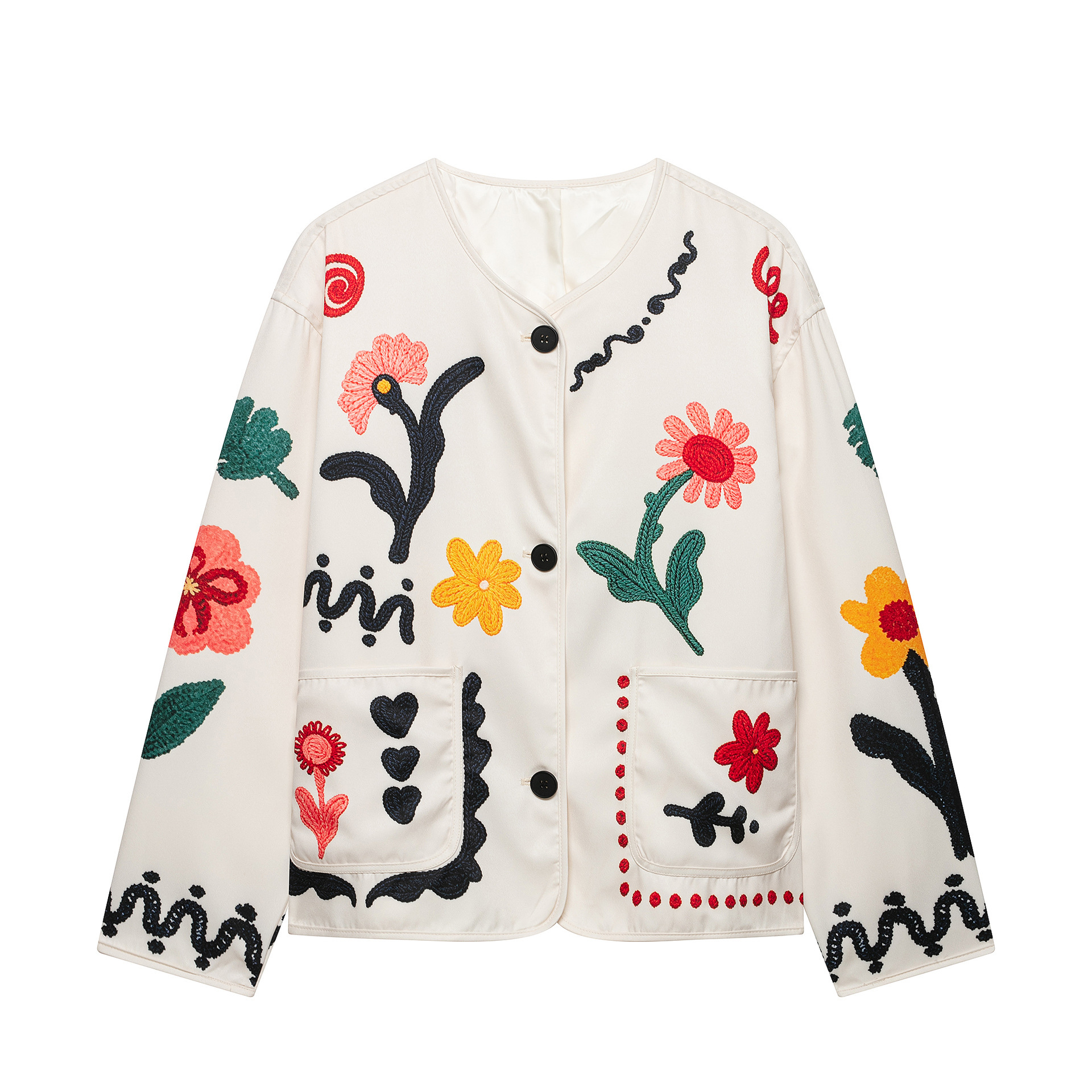 Wholesale Cross-Border European and American Women's Clothing, Aliexpress Hot-Selling Fashion Long-Sleeved Floral Embroidered Jacket