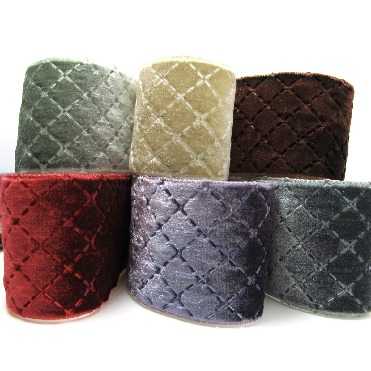 怩娃|一码40mm宽 菱形压花暗纹绒带|丝绒带|植绒带|DIY腰带蝴蝶结