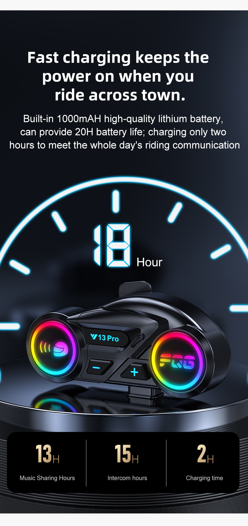Y13Pro Intercom Helmet Bluetooth Headset Waterproof Noise Reduction Mixing Music Motorcycle Intercom Helmet Headset Factory