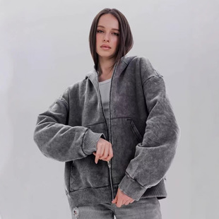 European and American Cross-border Heavy Washed Hooded Sweater Men's Loose fleece-lined Retro 2024 Autumn and Winter New Couple's Hoodie
