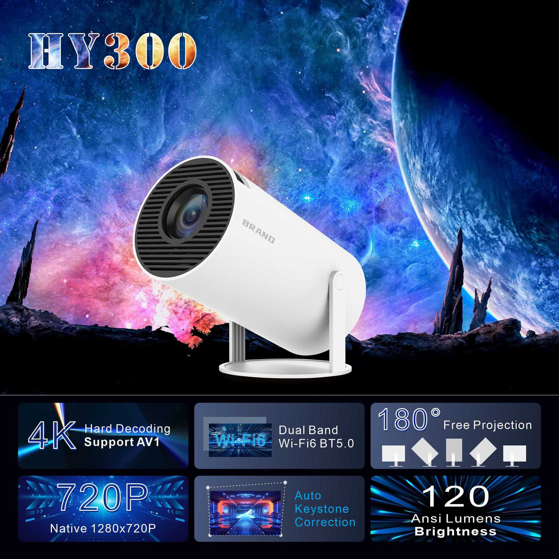 Hy300/Hy300Pro Barrel Projector Smart Android 4K Home-Style Wireless Portable Screen Projection 13720P