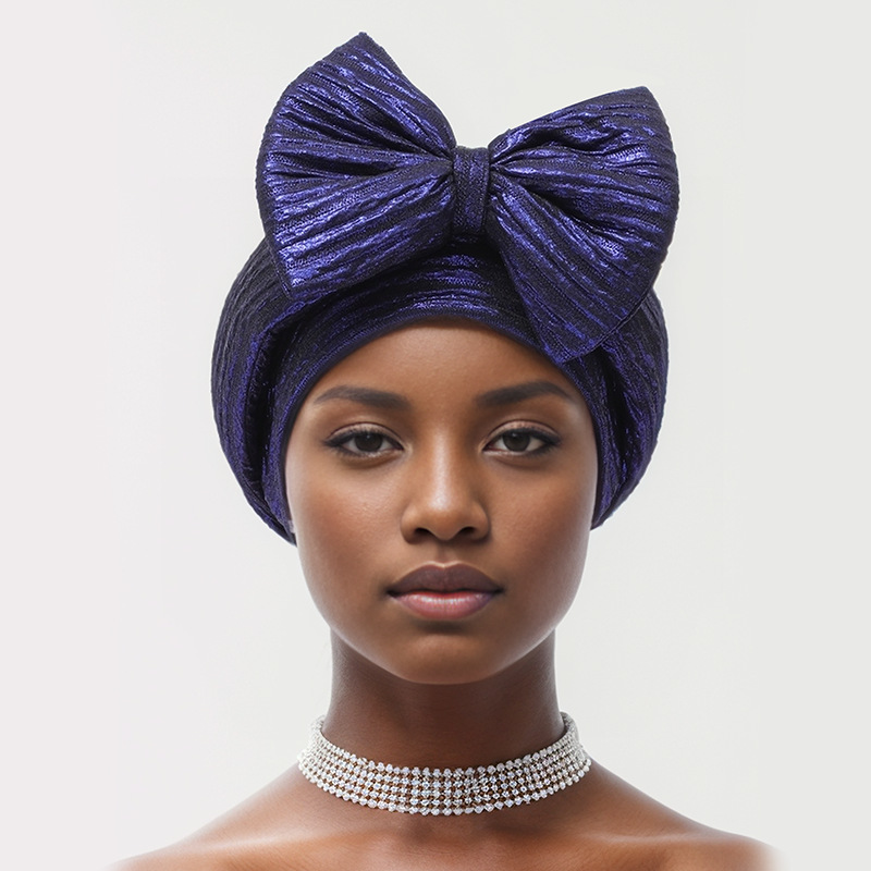 Muslim hat Fashion hot gold forehead big bow African bun hat stretch comfortable headscarf hat_viptrois.com