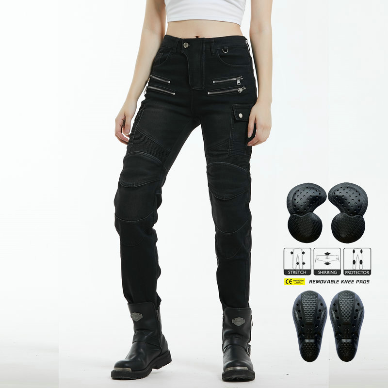 LOONG BIKER pantalones vaqueros de la motocicleta de las mujeres Knight Invierno Polar forrado de la motocicleta caliente montar pantalones anti-caída