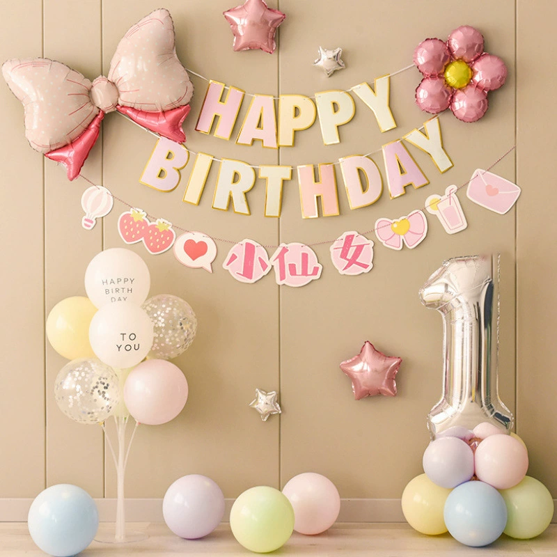 Детские украшения для дня рождения девочки, оформление сцены, фон из шаров для первого дня рождения, детский праздник в стиле принцессы