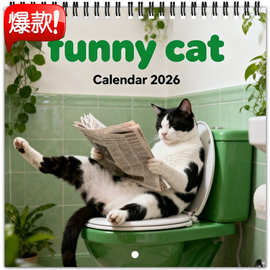独立站可爱创意Funny Cat Calendar 2026年趣味猫咪挂历方形日历