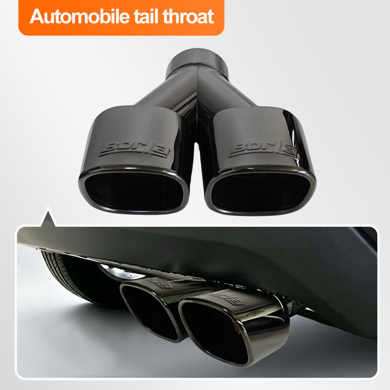 Stainless steel exhaust pipe tail tip modification universal direct exhaust bright black dual outlet tail tip car exhaust pipe decorative accessory