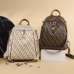 2023春季新款pu雙肩包女格紋簡約ins風女士包包歐美熱賣女包背包