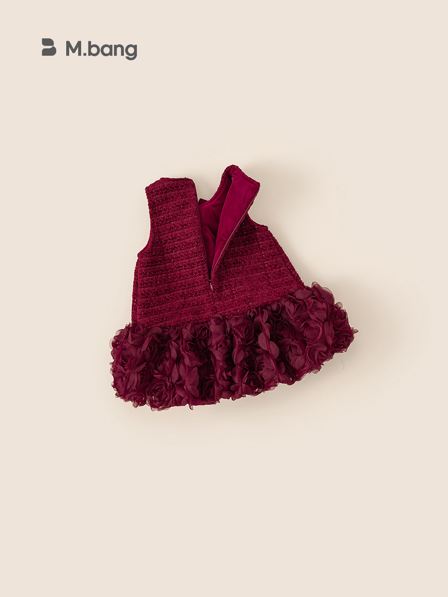 Vestido de cumpleaños de princesa de niña vestido de cumpleaños sin mangas otoño e invierno nuevo Festival de bebé vestido de chaleco de lazo rojo de año nuevo