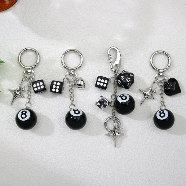 Cross-Border Hot-Selling Special-Shaped Dice Billiards Black 8-Pack Hanging Keychain Personalized Design Mobile Phone Case Pendant Bag Hanging Chain