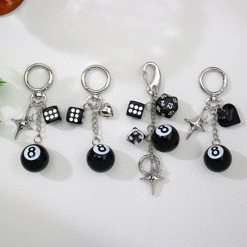 Cross-Border Hot-Selling Special-Shaped Dice Billiards Black 8-Pack Hanging Keychain Personalized Design Mobile Phone Case Pendant Bag Hanging Chain