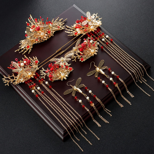  New Arrival Chinese-Style Wedding Headdress with Tassels—Elegant, Face-Slimming Bridal Tiara in Traditional Style