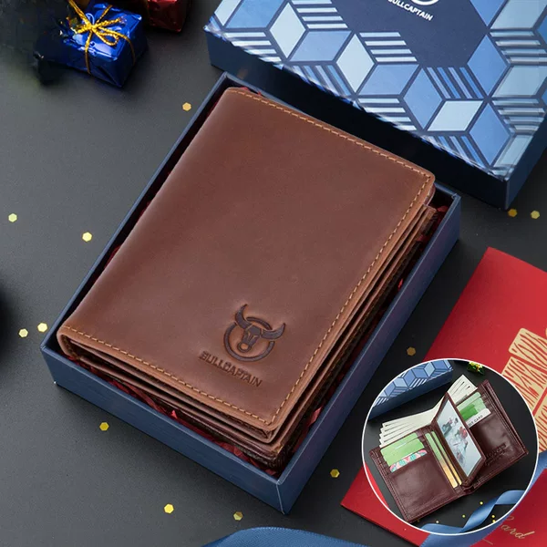 Captain Niu Men's Short Vertical Anti-theft Brush Wallet Genuine Leather Multi-card Top Layer Cowhide Photo Album Plus Thickened Wallet