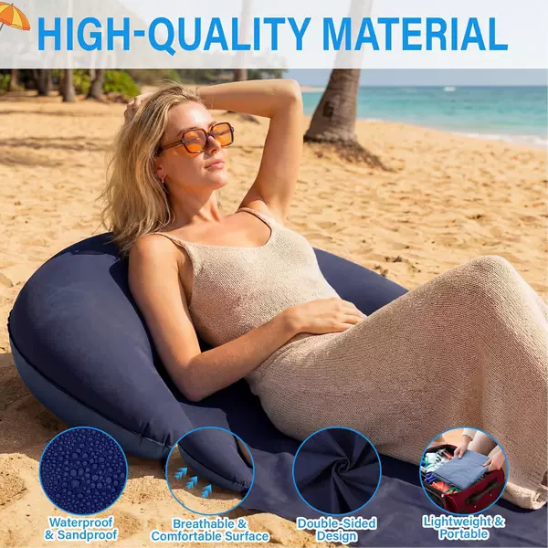 Flocked Inflatable Beach Mat, Foldable Portable Inflatable Picnic Mat, Thickened Pvc Inflatable Mat for Beach Leisure