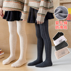 批發女童秋冬加薄絨打底褲外穿小腳丫防滑兒童連褲襪中小童保暖褲