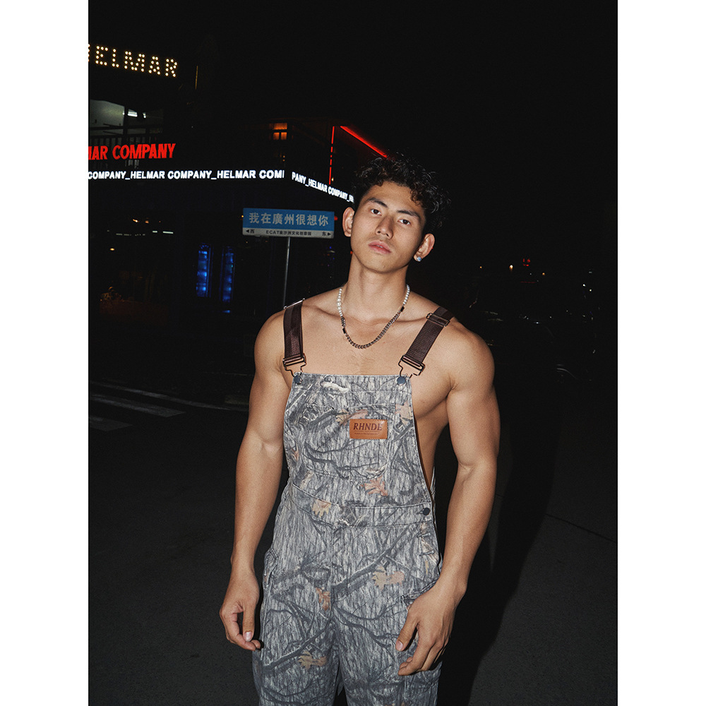 美式休闲牛仔背带裤男春秋季新款设计感潮牌ins宽松高街复古裤子