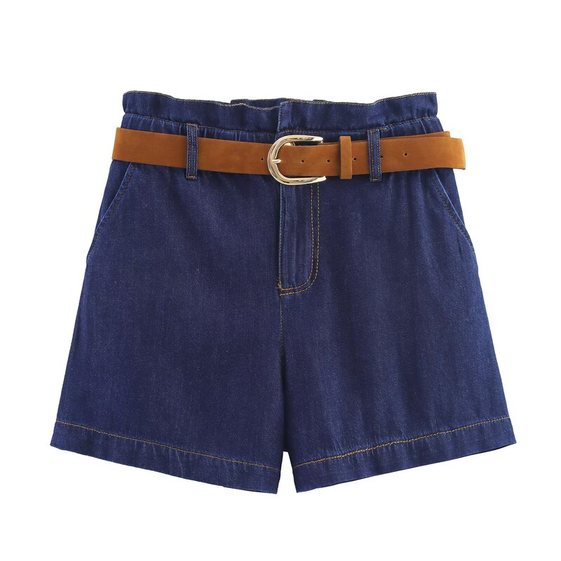 European and American Export Wholesale 2025 Summer New Women's Fashion with Belt Paper Bag Casual Shorts K4-23075