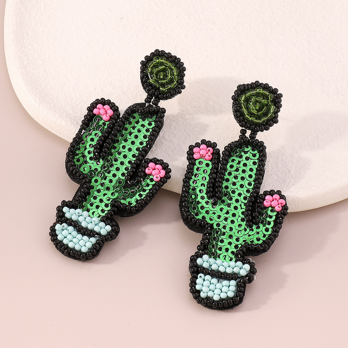 Fashion Bohemian Ethnic Style Cactus Beaded Sequins Vintage Geometry Earrings display picture 6