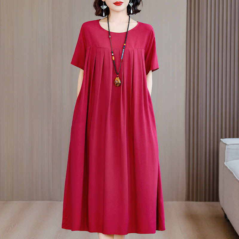 中老年大码碎花棉绸连衣裙女2025夏装新款50多岁中年妈妈气质裙子|undefined