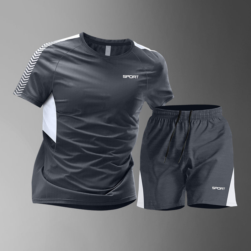 Trajes deportivos para hombres hielo veloz ropa seca camiseta de fitness correr mangas cortas pantalones cortos trajes de entrenamiento fábrica transfronteriza al por mayor