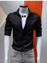 夏季新款男士中袖衬衫时尚韩版修身高级感帅气百搭五分袖潮流衬衣