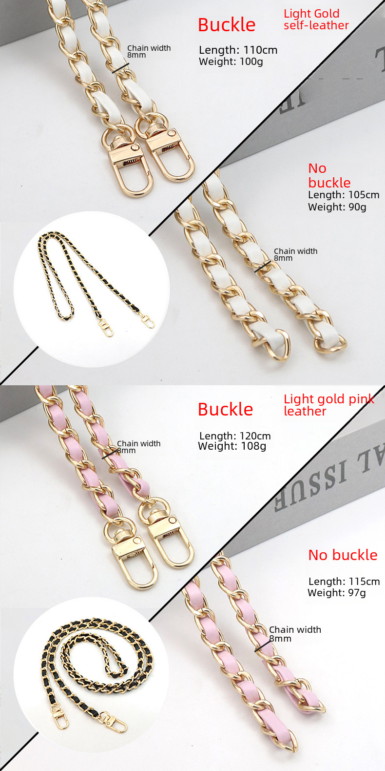 in stock Wearing Leather Bag with Accessories in stock Bag Chain Crossbody Bag Chain Backpack Shoulder Strap Metal Bag Shoulder Strap Customization