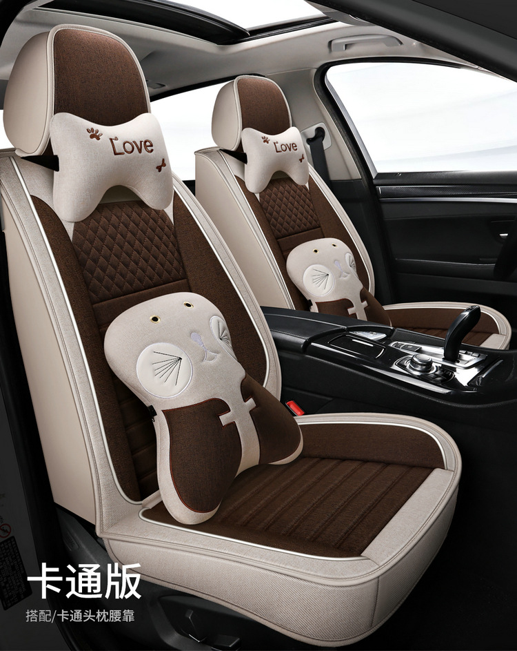 2025 New Cotton and Linen Owl Cartoon Four Seasons Universal Car Seat Cushion All-Inclusive Manufacturer Wholesale