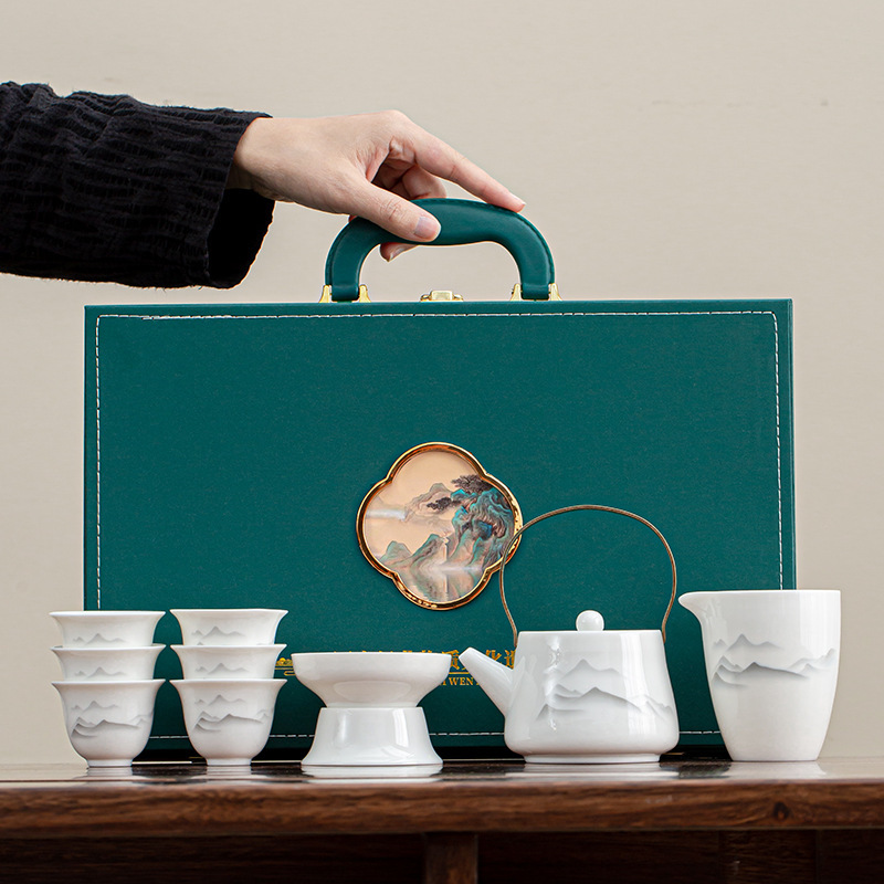 茶具套装陶瓷泡茶壶羊脂玉白瓷盖碗功夫茶具商务伴手礼定制logo